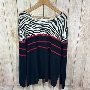 Beach Lunch Lounge Long Sleeve Zebra Sweater Sz 20 XXL Black Red White